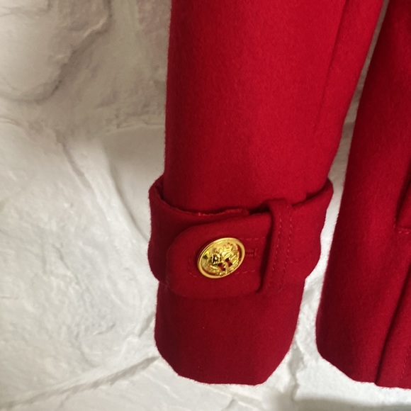 INC International Concepts Red Wool Coat XS Collar details +gold buttons pockets - Picture 4 of 16
